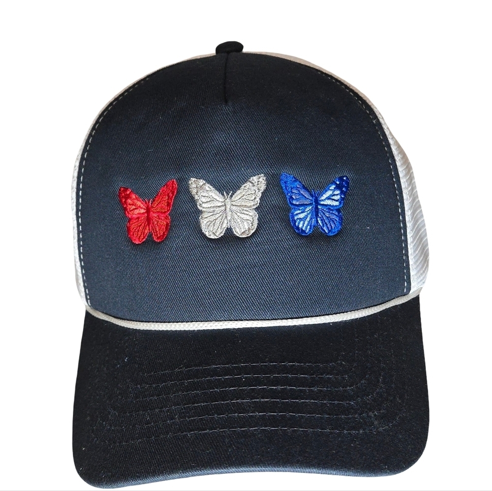 Trucker Hat Infinity Womens Butterfly Embroidered Cap - Red, White, and Blue